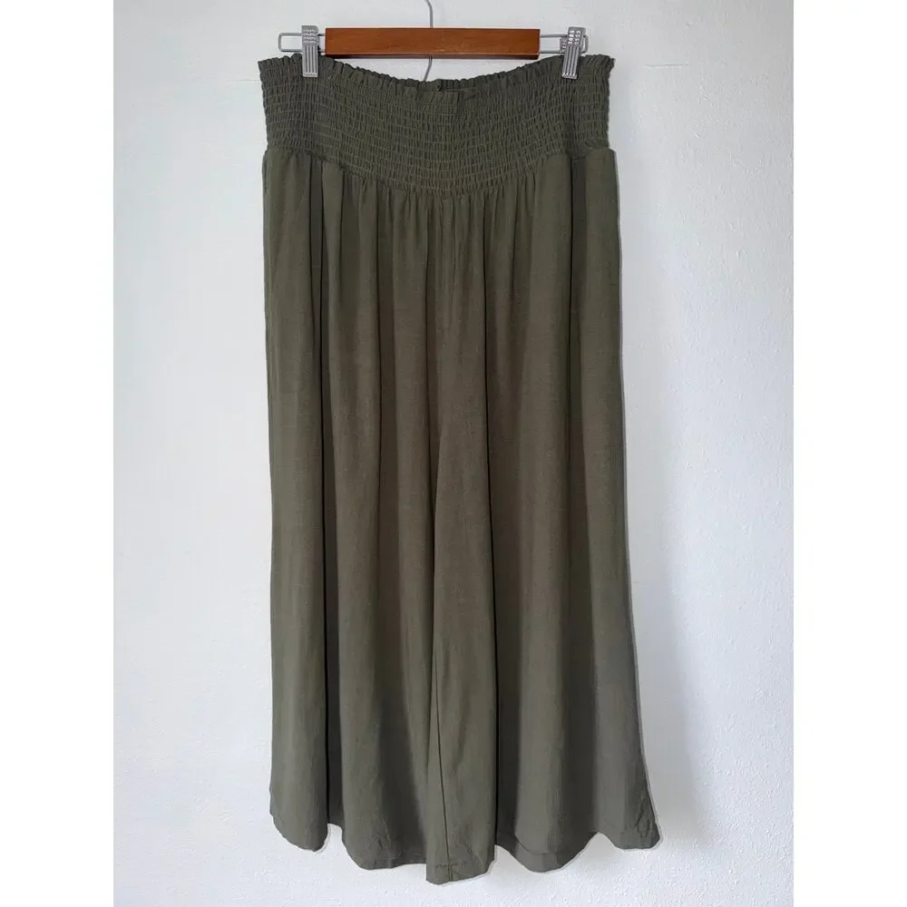 NWT Plus Size Green Stretchy Elastic Smocked Waistband Wide Leg Palazzo Pants 2X - Picture 2 of 7